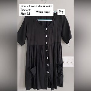 Amazon brand black linen flowy dress with pockets size medium